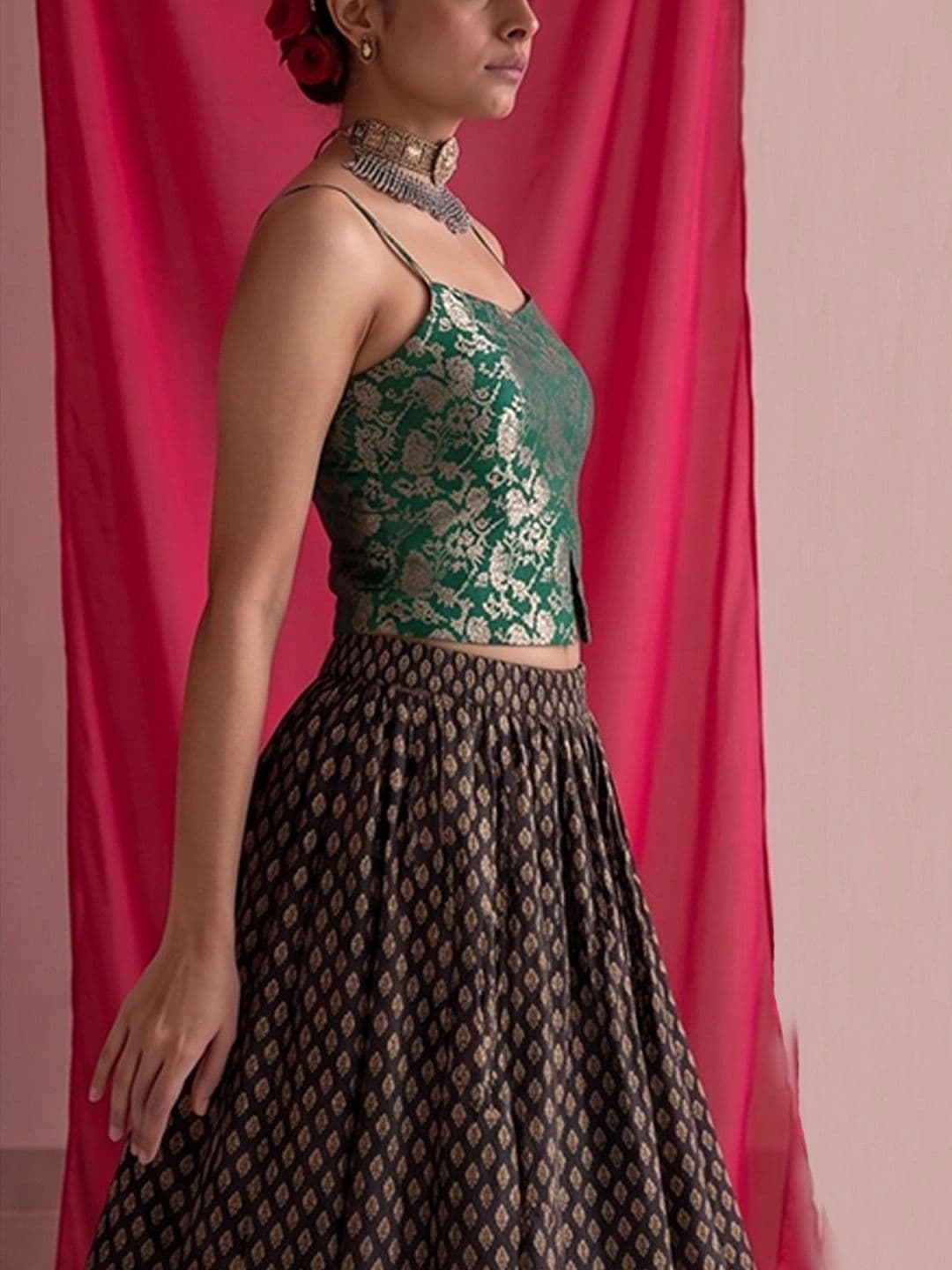 Varanga Women Pure Cotton Self Design Maxi Flared Skirt thumbnail 7