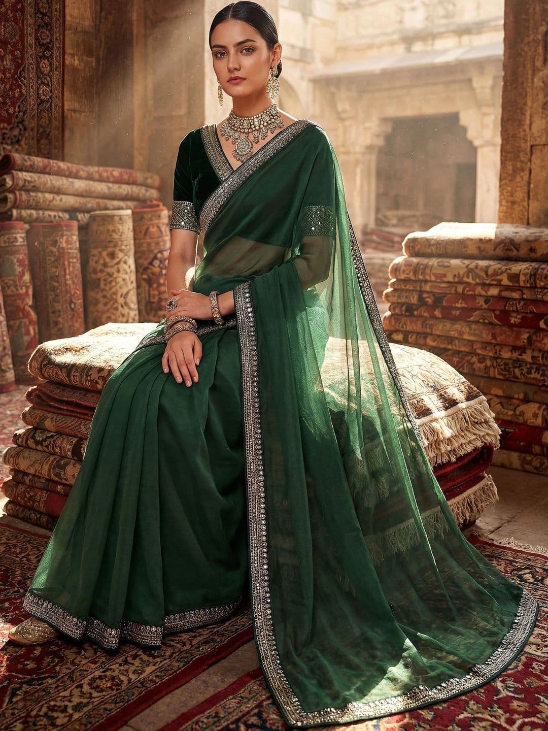 Sangria Embellished Embroidered Net Designer Saree thumbnail 3