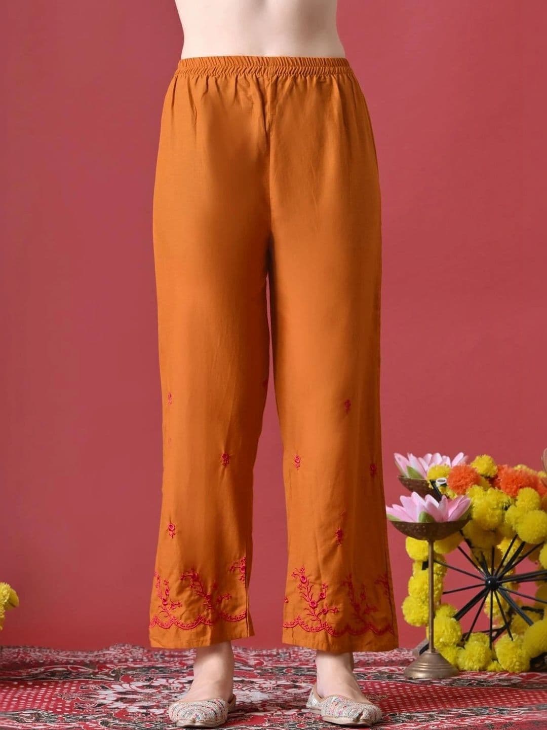 Anouk Women Ethnic Motifs Embroidered Regular Thread Work Pure Cotton Kurta with Trousers & With Dupatta thumbnail 5