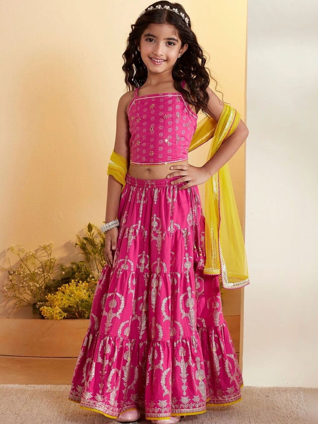 Biba Girls Printed Foil Print Ready to Wear Lehenga & Blouse With Dupatta thumbnail 6