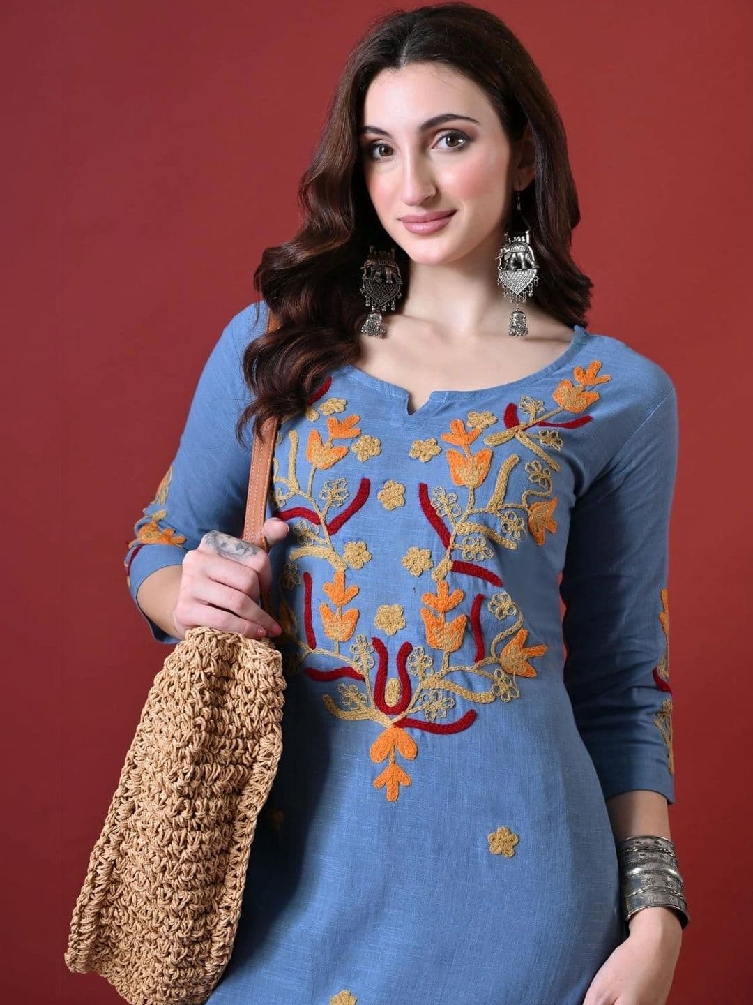 Anouk Women Ethnic Motifs Embroidered Regular Thread Work Pure Cotton Kurta with Palazzos thumbnail 4