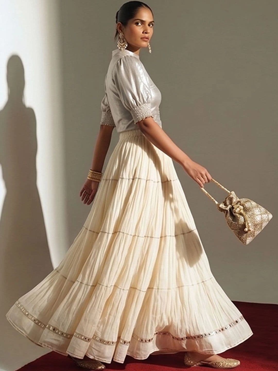 Varanga Women Tiered Maxi Flared Skirt thumbnail 5