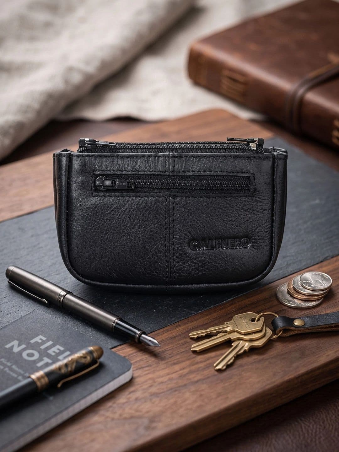 CALFNERO Unisex Black Solid Genuine Leather Coin Wallet - view 1