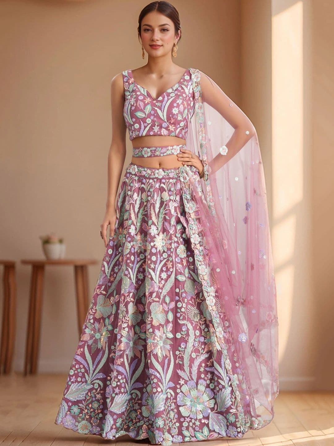 Zeel Clothing Embellished Sequinned Semi-Stitched Lehenga & Unstitched Blouse With Dupatta - view 1