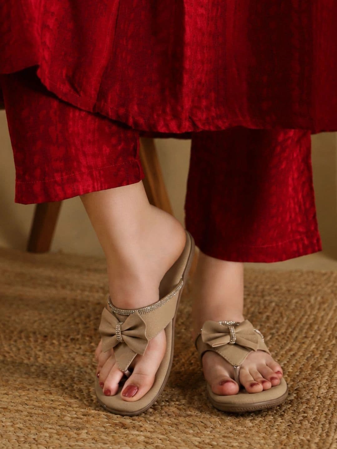 Shezone Women Embellished Open Toe Flats with Bows thumbnail 3