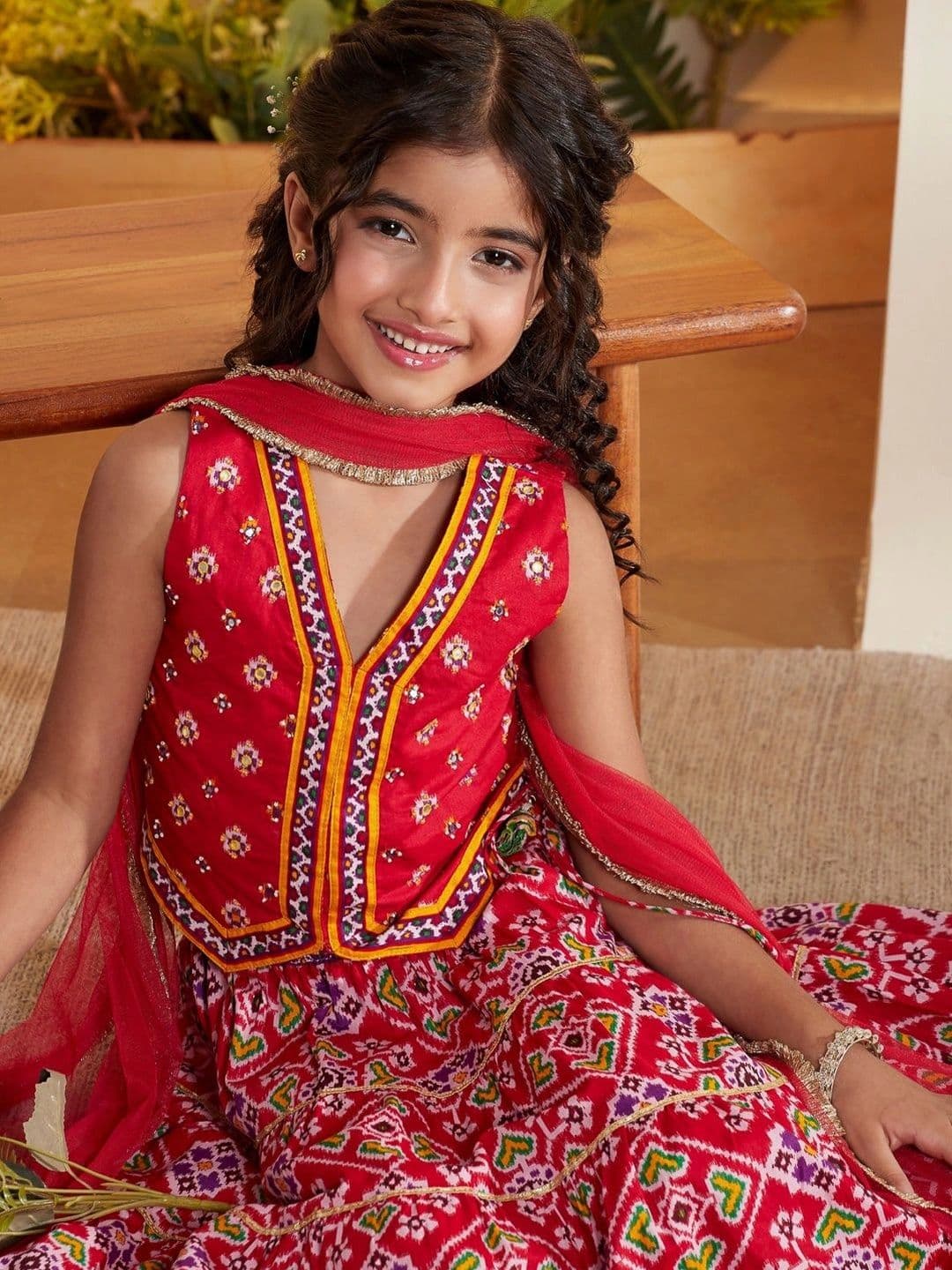 Biba Girls Printed Thread Work Ikat Ready to Wear Lehenga & Blouse With Dupatta thumbnail 2