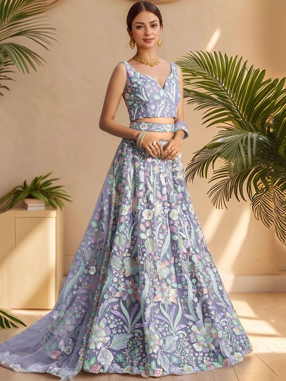 Zeel Clothing Embellished Sequinned Semi-Stitched Lehenga & Unstitched Blouse With Dupatta thumbnail 5