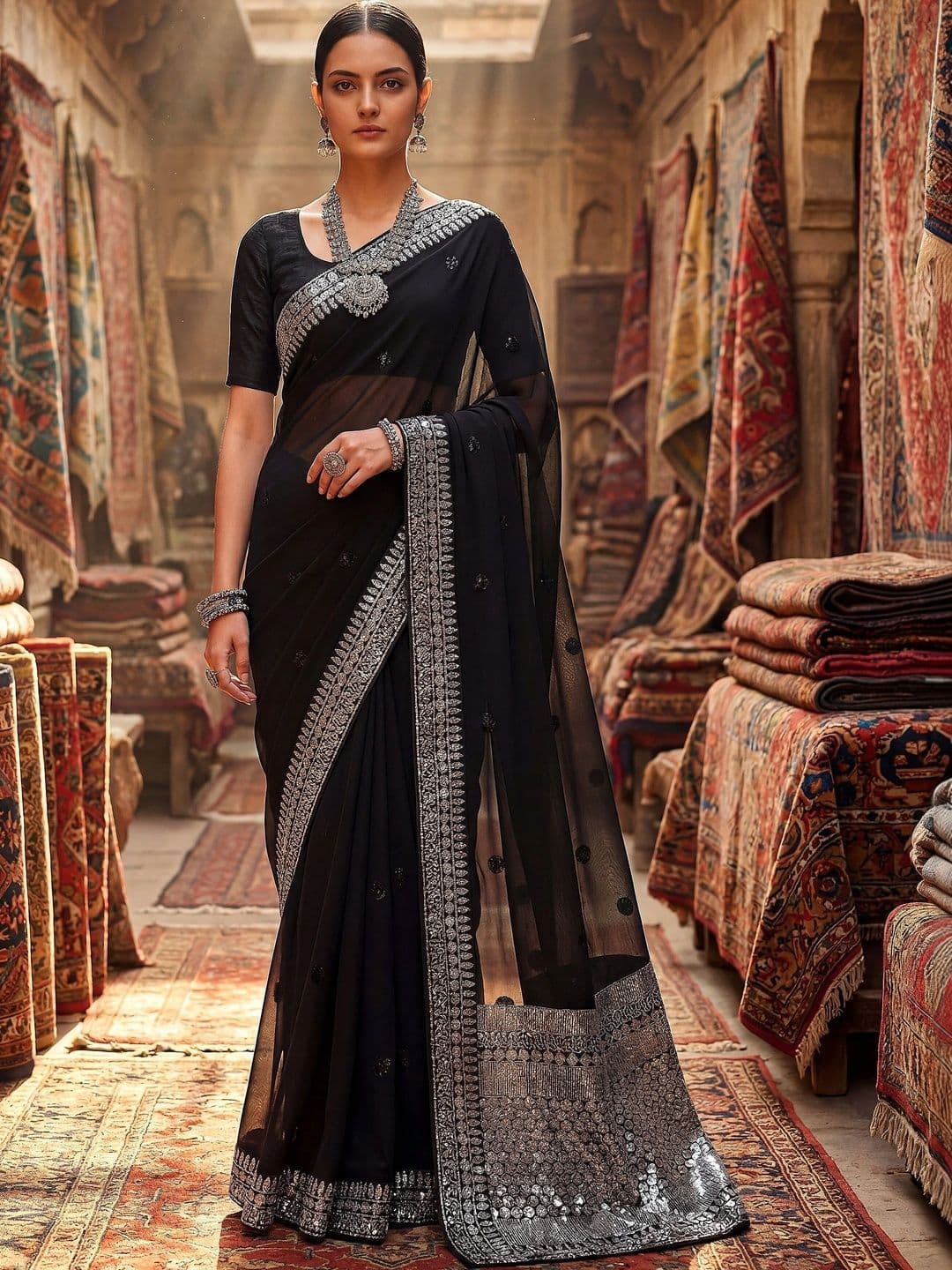 Sangria Embellished Embroidered Pure Georgette Designer Saree thumbnail 6