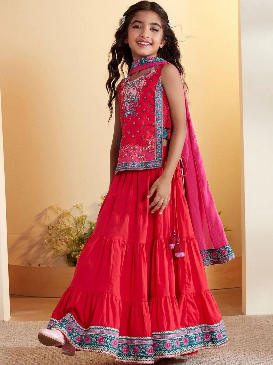 Biba Girls Printed Thread Work Ready to Wear Lehenga & Blouse With Dupatta thumbnail 3