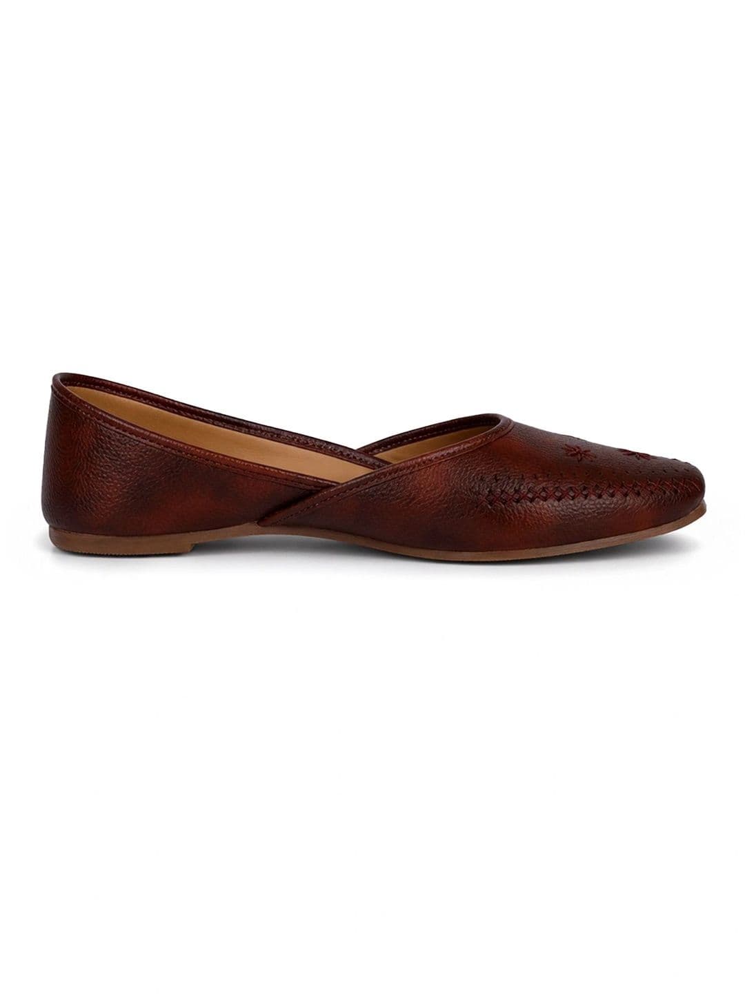 ORNG CAT Women Textured Ethnic Mojaris with Embroidered Flats thumbnail 5
