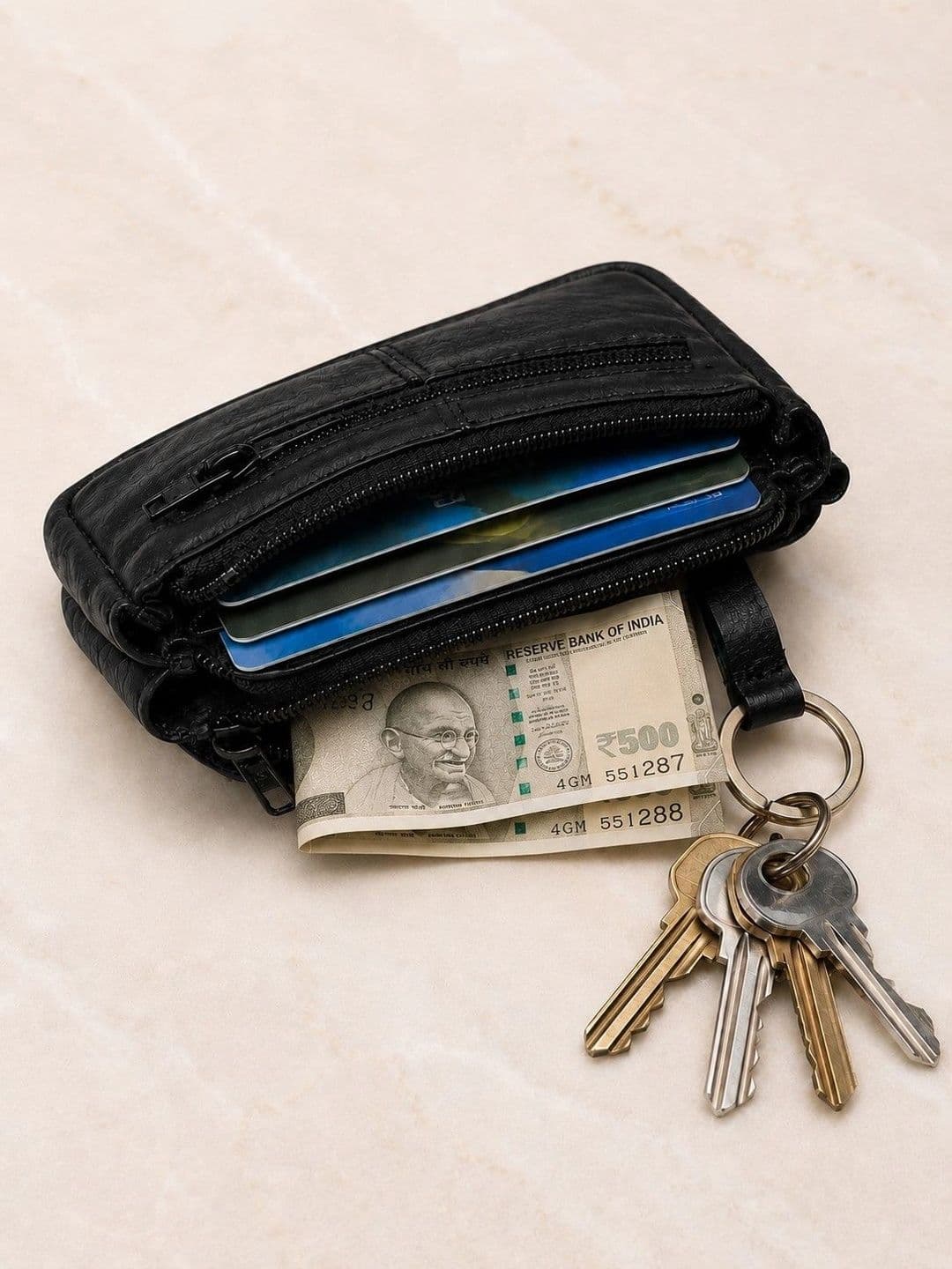 CALFNERO Unisex Black Solid Genuine Leather Coin Wallet thumbnail 2