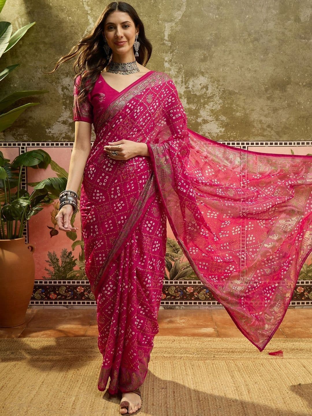 Sangria Printed Bandhani Sarees thumbnail 5