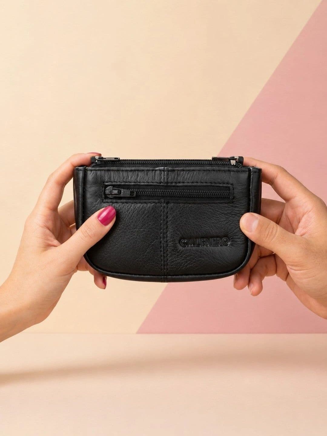 CALFNERO Unisex Black Solid Genuine Leather Coin Wallet thumbnail 6