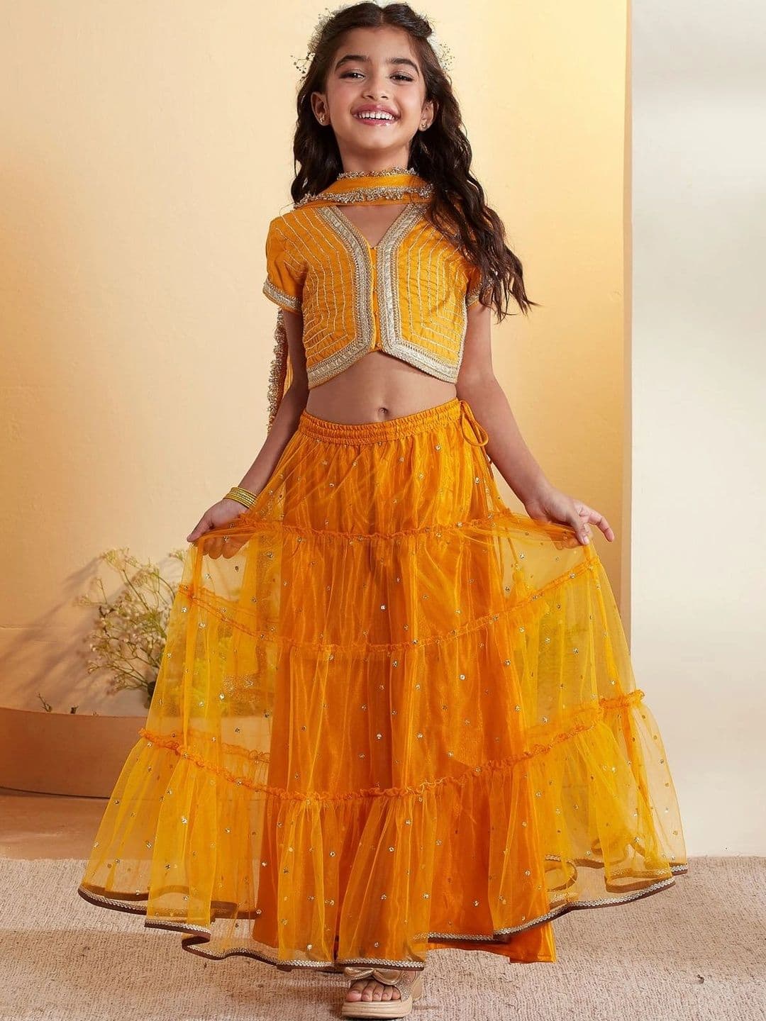 Biba Girls Embellished Sequinned Ready to Wear Lehenga & Blouse With Dupatta - view 1