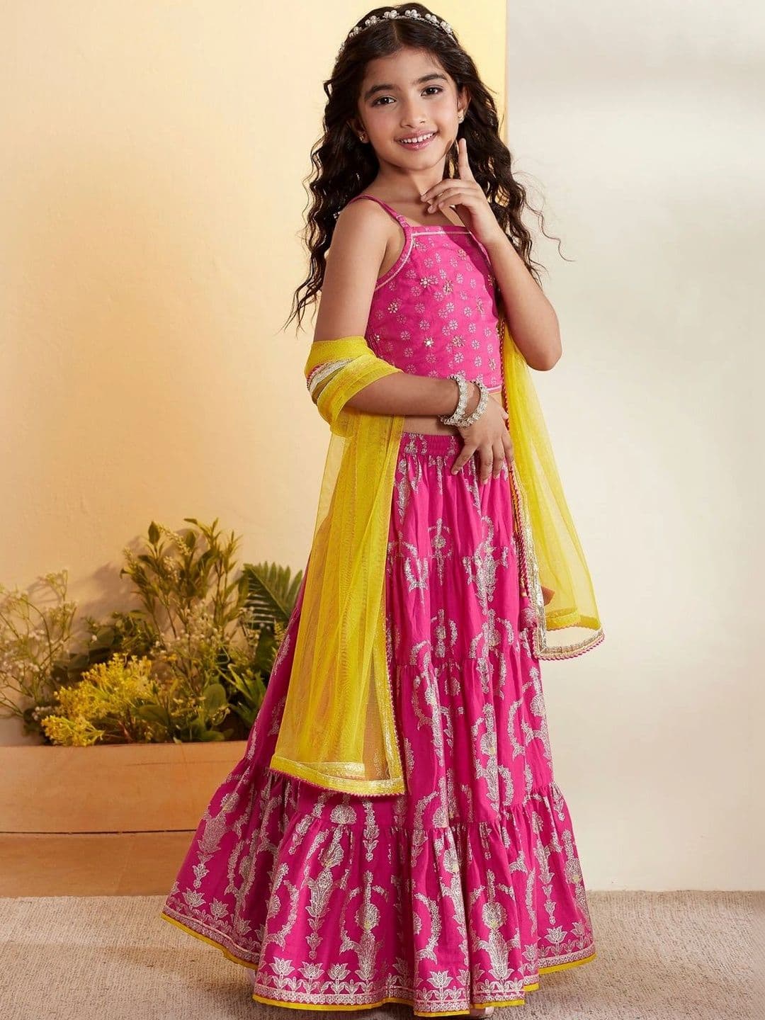 Biba Girls Printed Foil Print Ready to Wear Lehenga & Blouse With Dupatta thumbnail 5