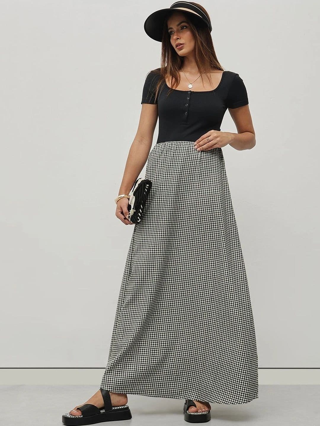 STRV Women Cotton Checked Summer Checks Maxi A-Line Skirt thumbnail 3