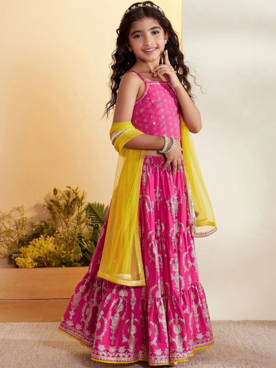 Biba Girls Printed Foil Print Ready to Wear Lehenga & Blouse With Dupatta thumbnail 5