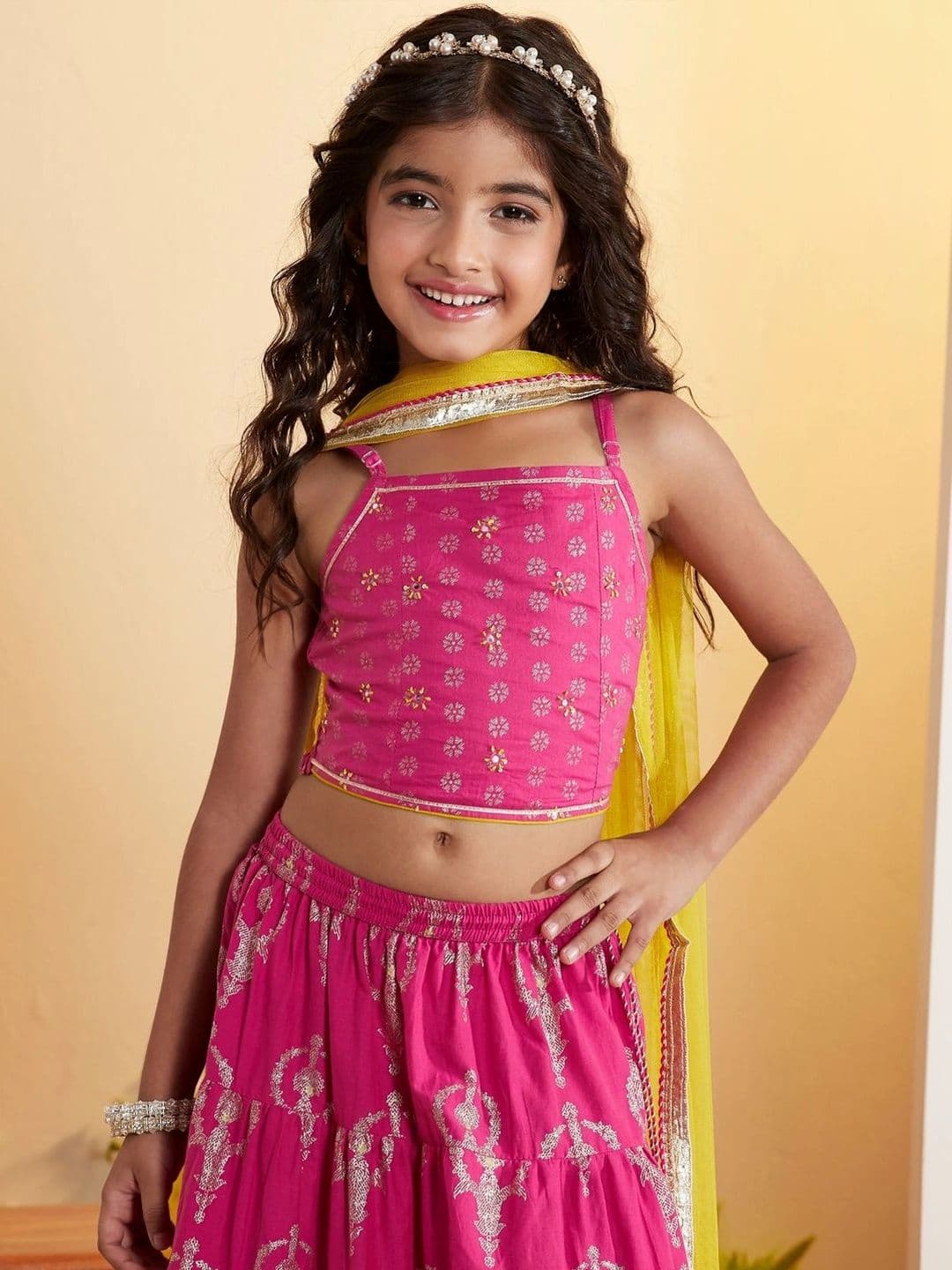 Biba Girls Printed Foil Print Ready to Wear Lehenga & Blouse With Dupatta thumbnail 4