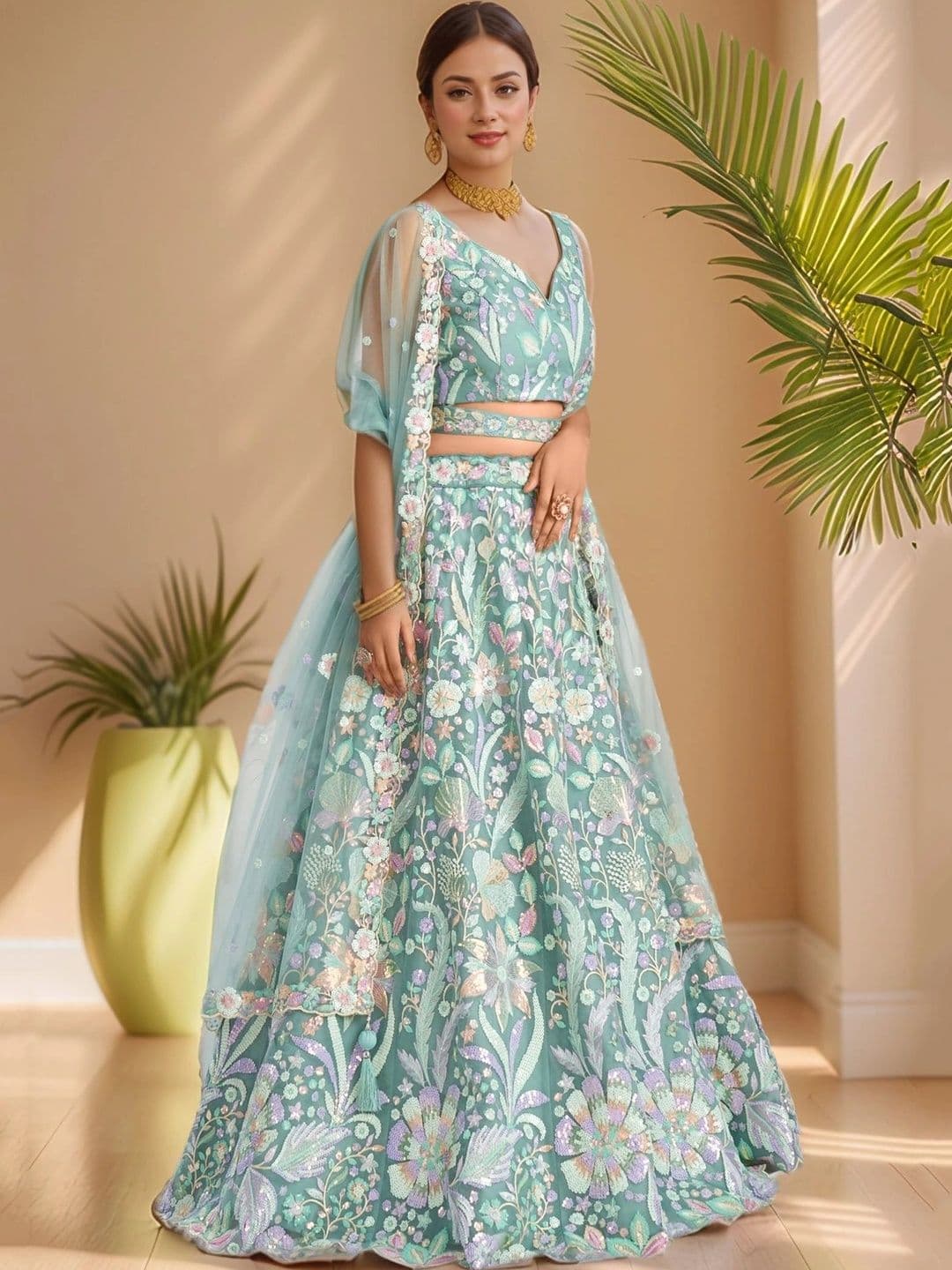 Zeel Clothing Embroidered Sequinned Semi-Stitched Lehenga & Unstitched Blouse With Dupatta thumbnail 3