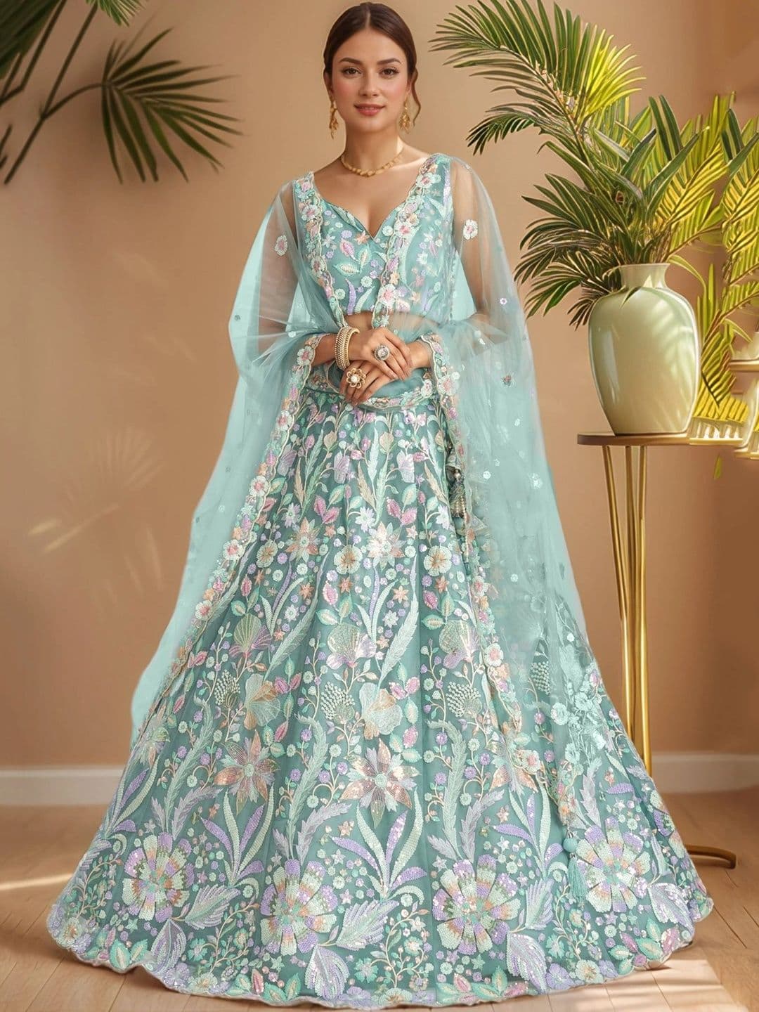 Zeel Clothing Embroidered Sequinned Semi-Stitched Lehenga & Unstitched Blouse With Dupatta - view 1
