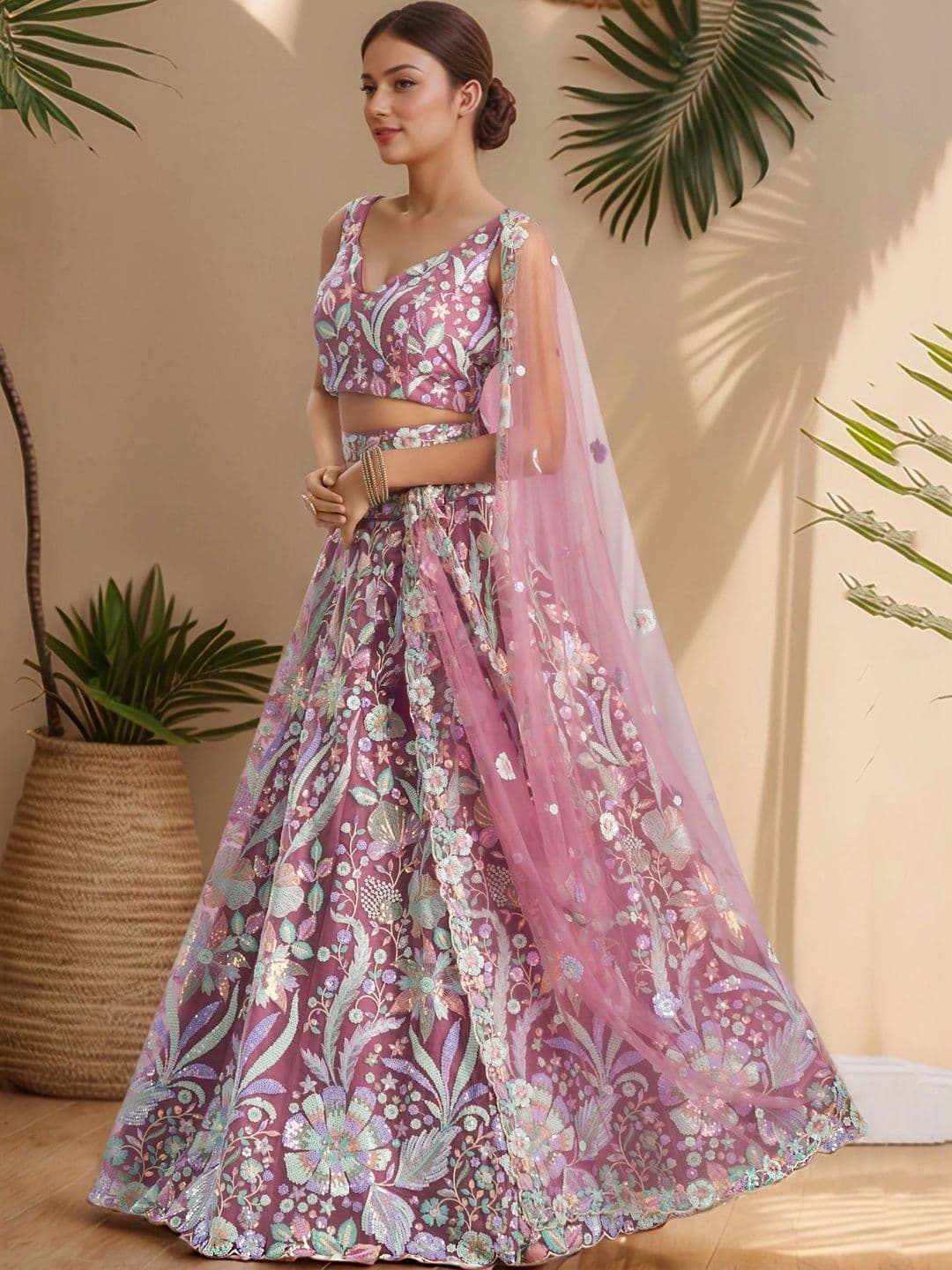 Zeel Clothing Embellished Sequinned Semi-Stitched Lehenga & Unstitched Blouse With Dupatta thumbnail 3
