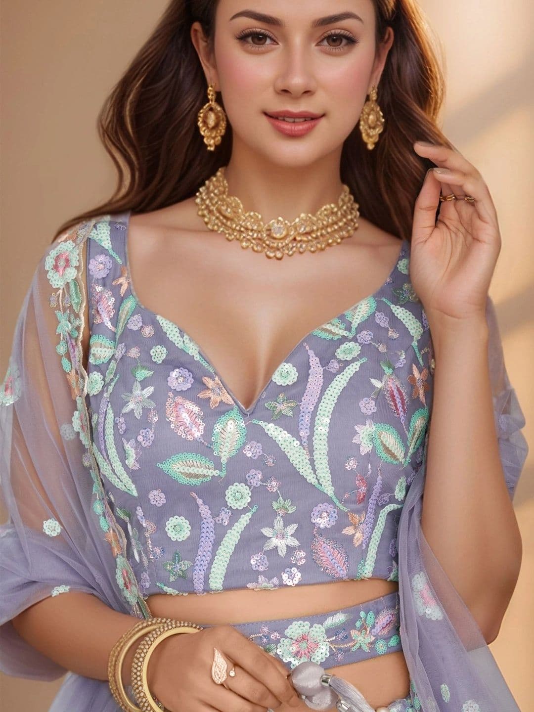 Zeel Clothing Embellished Sequinned Semi-Stitched Lehenga & Unstitched Blouse With Dupatta thumbnail 4