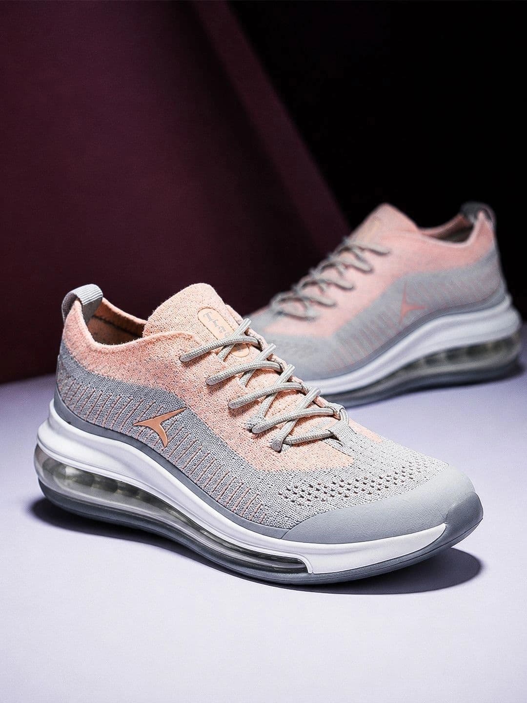 TRACER Women Grey & Peach Lace-Up Running Shoes with Air Cushion Midsole thumbnail 4
