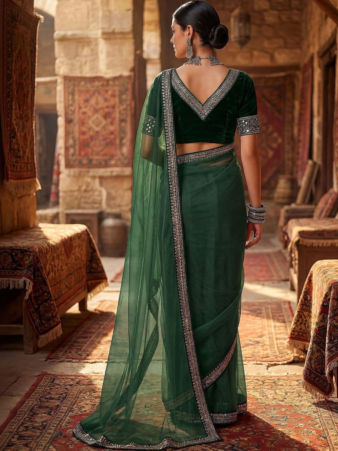 Sangria Embellished Embroidered Net Designer Saree thumbnail 4