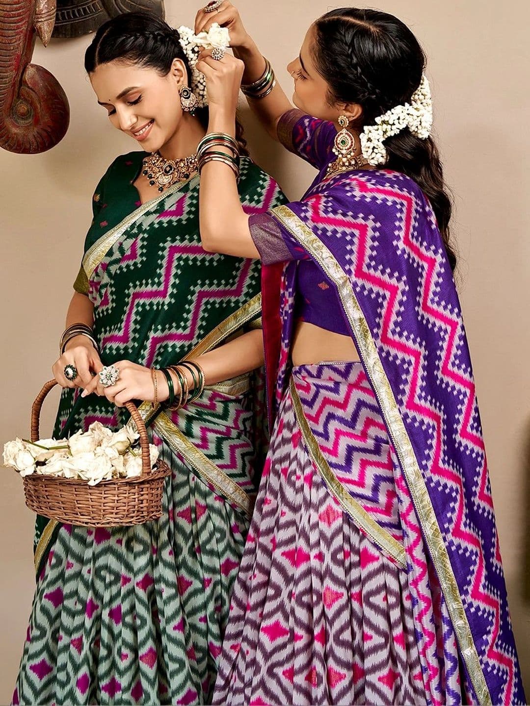 LOOKNBOOK ART Printed Ikat Ready to Wear Lehenga & Unstitched Blouse With Dupatta thumbnail 2