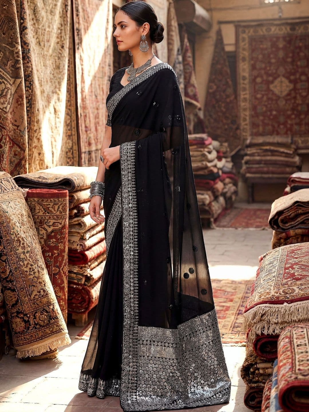 Sangria Embellished Embroidered Pure Georgette Designer Saree thumbnail 5