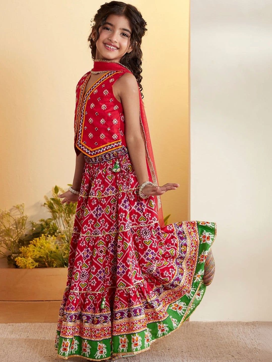 Biba Girls Printed Thread Work Ikat Ready to Wear Lehenga & Blouse With Dupatta thumbnail 5