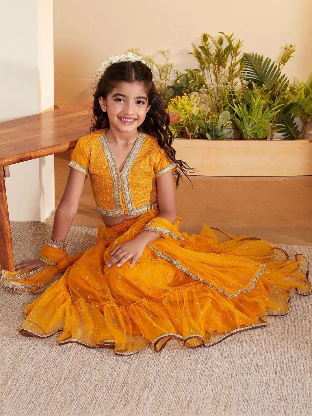 Biba Girls Embellished Sequinned Ready to Wear Lehenga & Blouse With Dupatta thumbnail 3