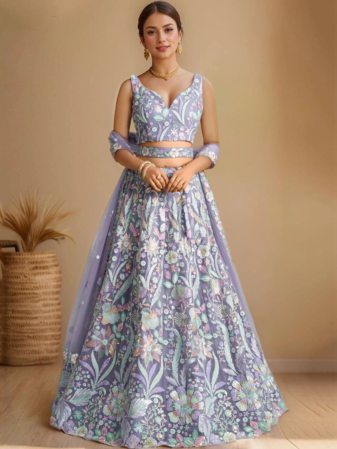 Zeel Clothing Embellished Sequinned Semi-Stitched Lehenga & Unstitched Blouse With Dupatta - view 1