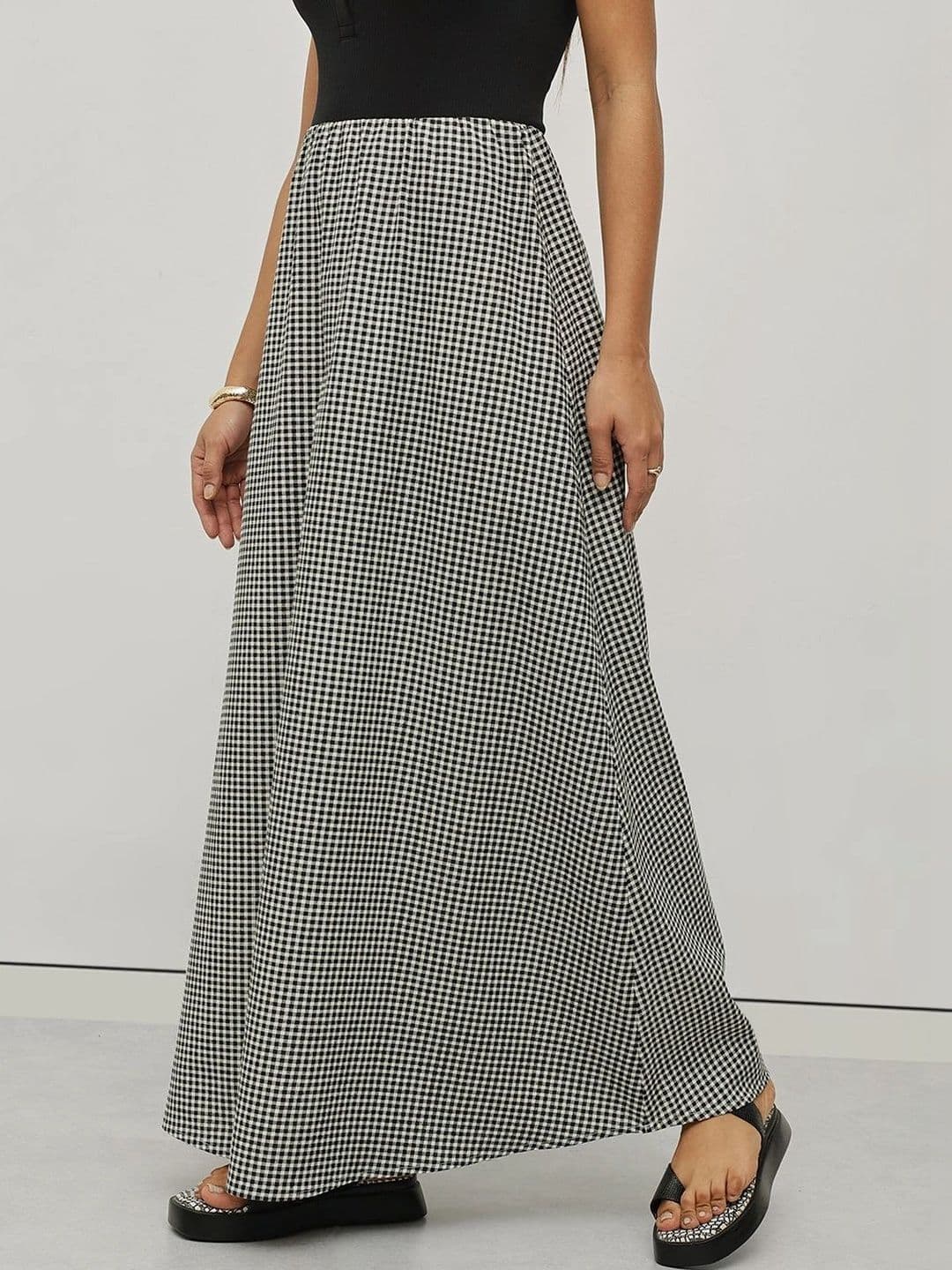 STRV Women Cotton Checked Summer Checks Maxi A-Line Skirt thumbnail 2