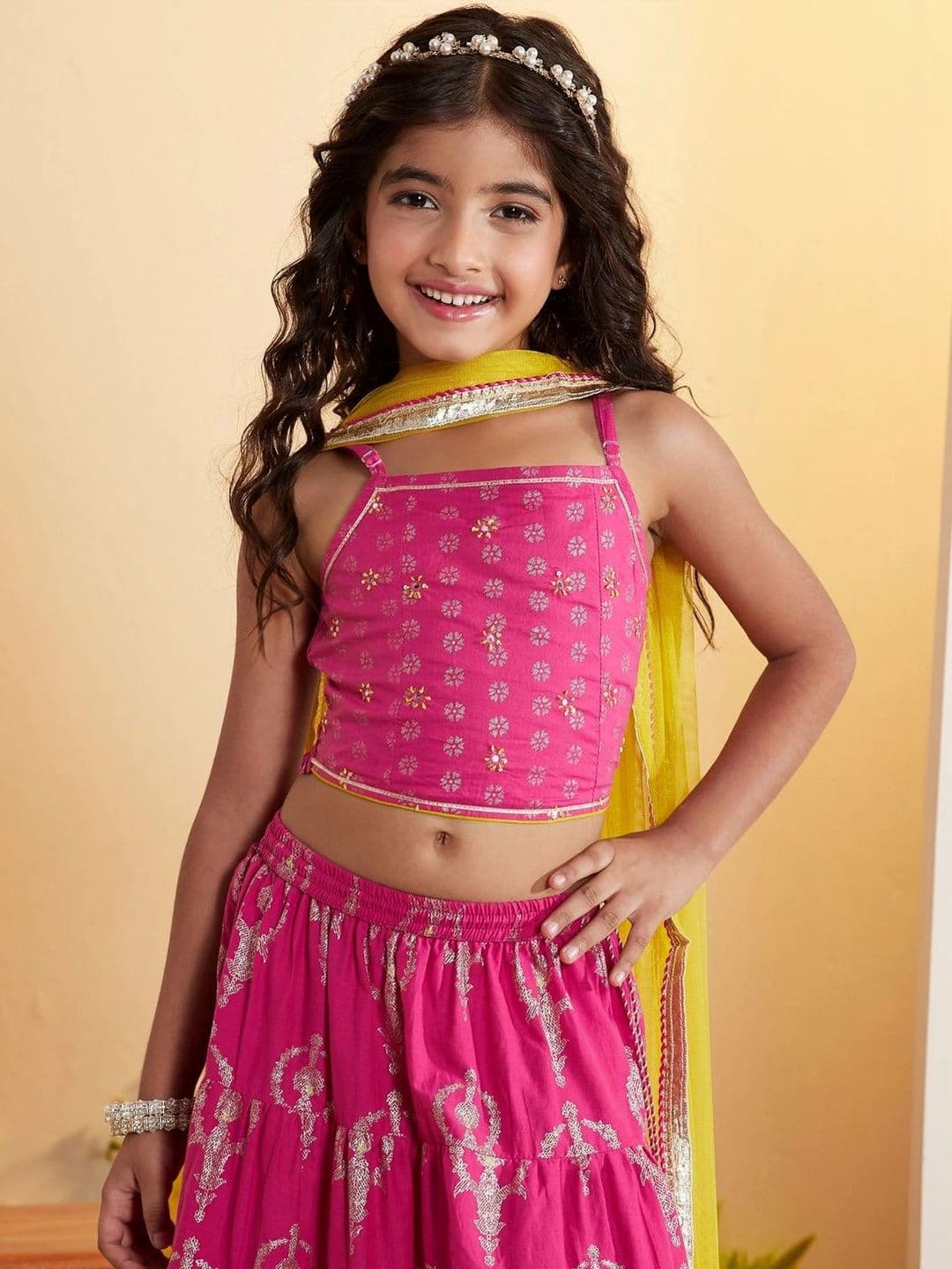 Biba Girls Printed Foil Print Ready to Wear Lehenga & Blouse With Dupatta thumbnail 4