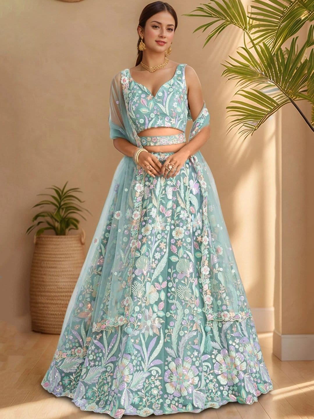 Zeel Clothing Embroidered Sequinned Semi-Stitched Lehenga & Unstitched Blouse With Dupatta thumbnail 5
