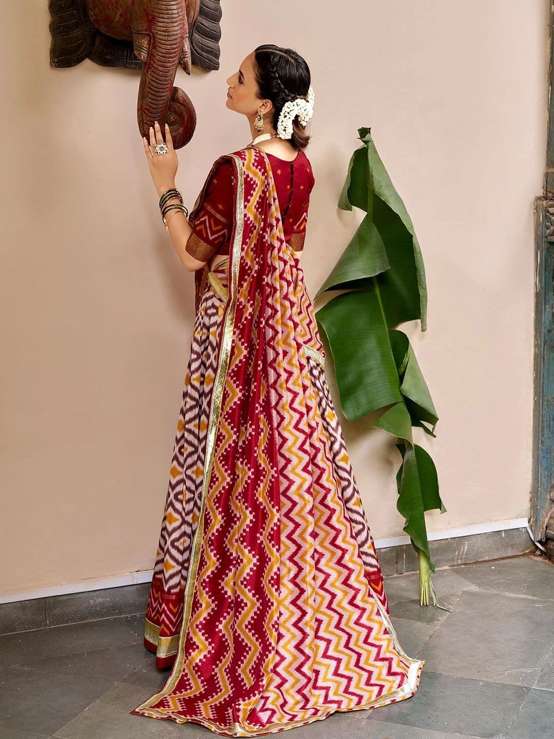 LOOKNBOOK ART Printed Ikat Ready to Wear Lehenga & Unstitched Blouse With Dupatta thumbnail 2