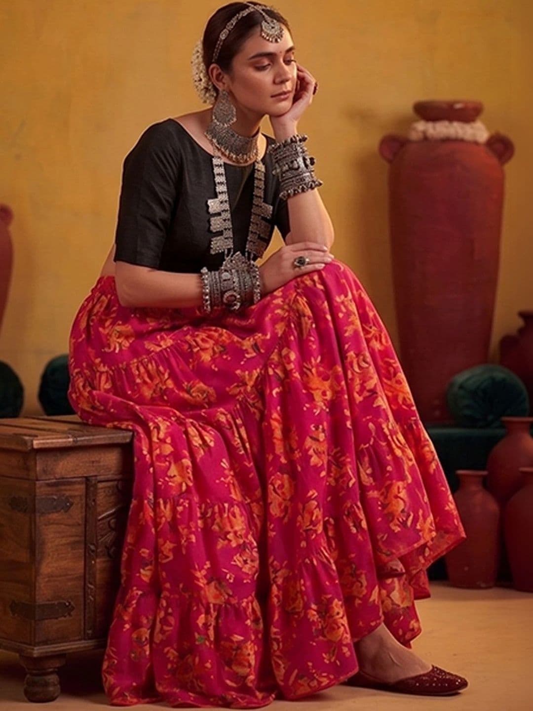 Varanga Women Floral Maxi Tiered Skirt thumbnail 7