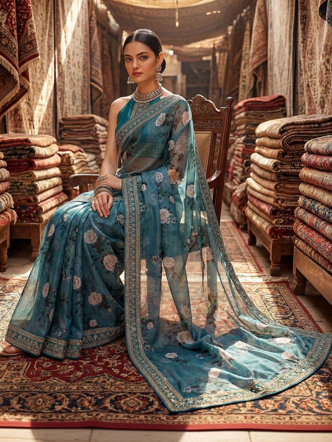 Sangria Floral Embroidered Organza Designer Saree thumbnail 5