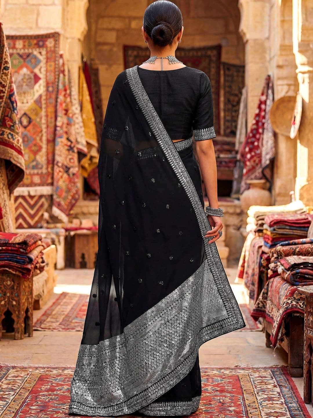 Sangria Embellished Embroidered Pure Georgette Designer Saree thumbnail 3