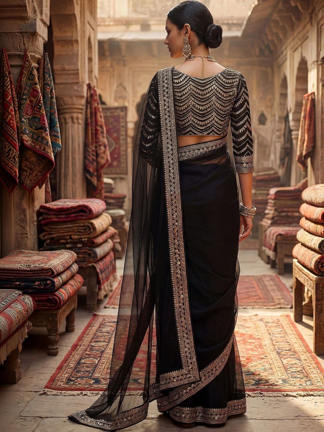 Sangria Embellished Embroidered Net Designer Saree thumbnail 3