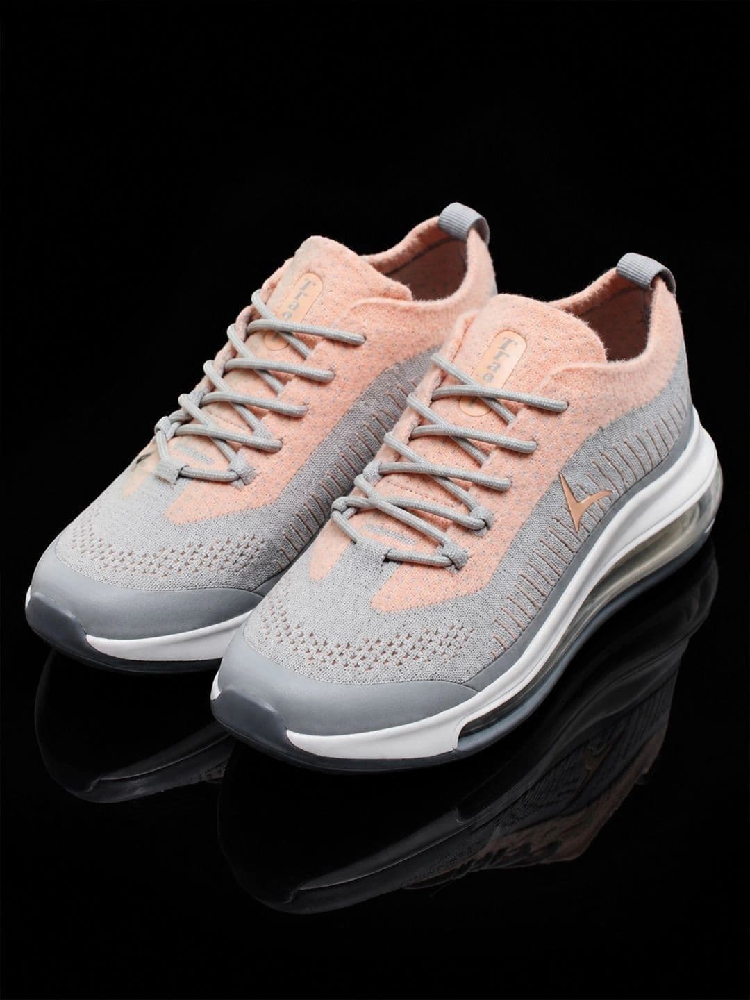 TRACER Women Grey & Peach Lace-Up Running Shoes with Air Cushion Midsole - view 1