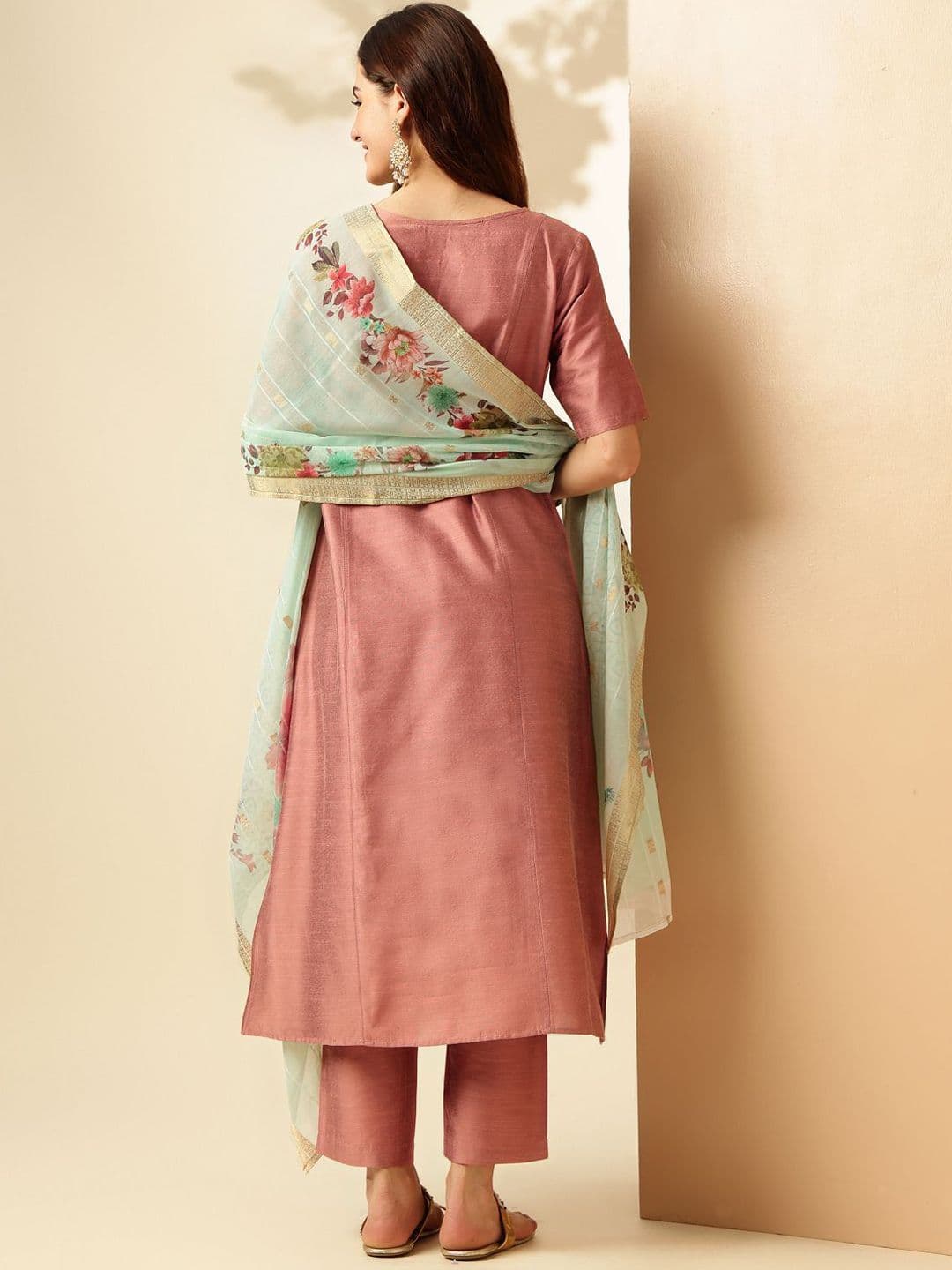 Anouk Panelled Straight Kurta with Trousers & Dupatta thumbnail 6