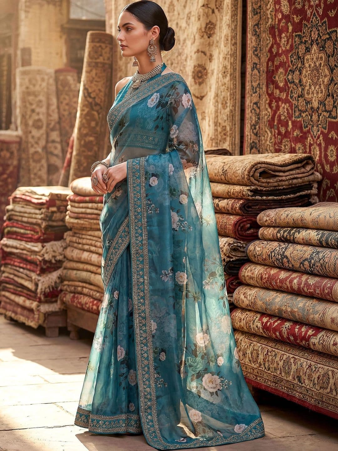 Sangria Floral Embroidered Organza Designer Saree thumbnail 2