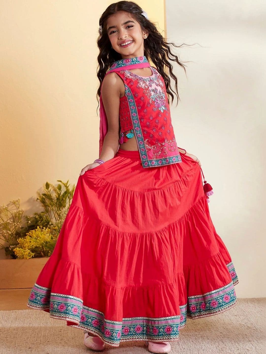 Biba Girls Printed Thread Work Ready to Wear Lehenga & Blouse With Dupatta thumbnail 2