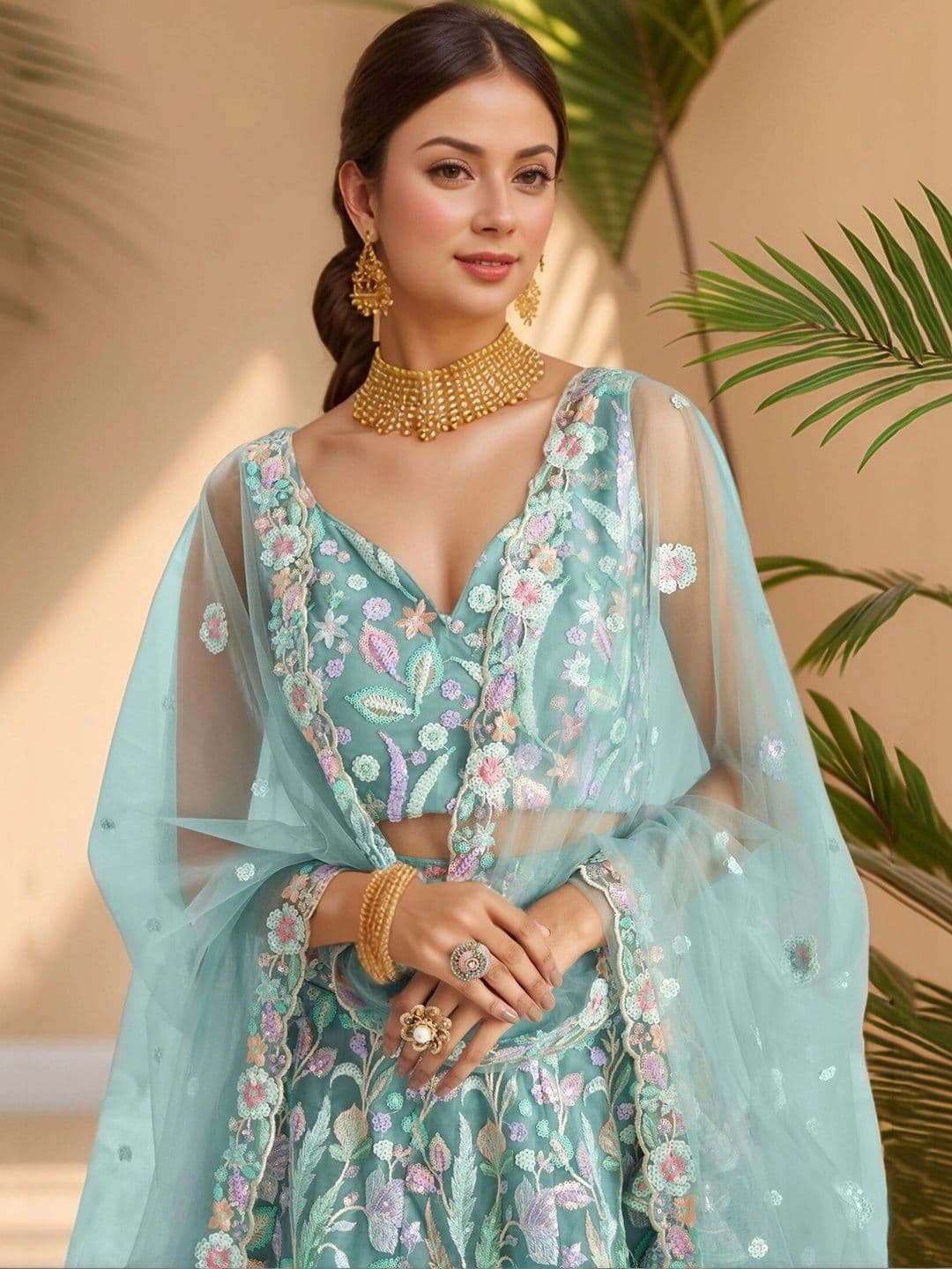Zeel Clothing Embroidered Sequinned Semi-Stitched Lehenga & Unstitched Blouse With Dupatta thumbnail 2