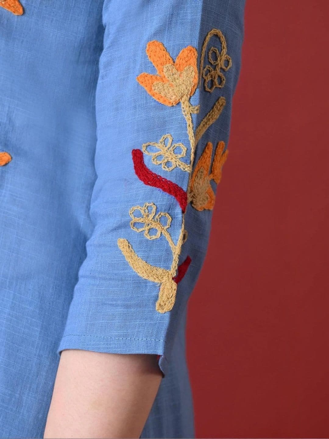 Anouk Women Ethnic Motifs Embroidered Regular Thread Work Pure Cotton Kurta with Palazzos thumbnail 3