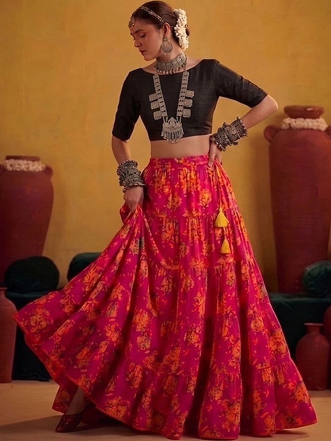 Varanga Women Floral Maxi Tiered Skirt thumbnail 3