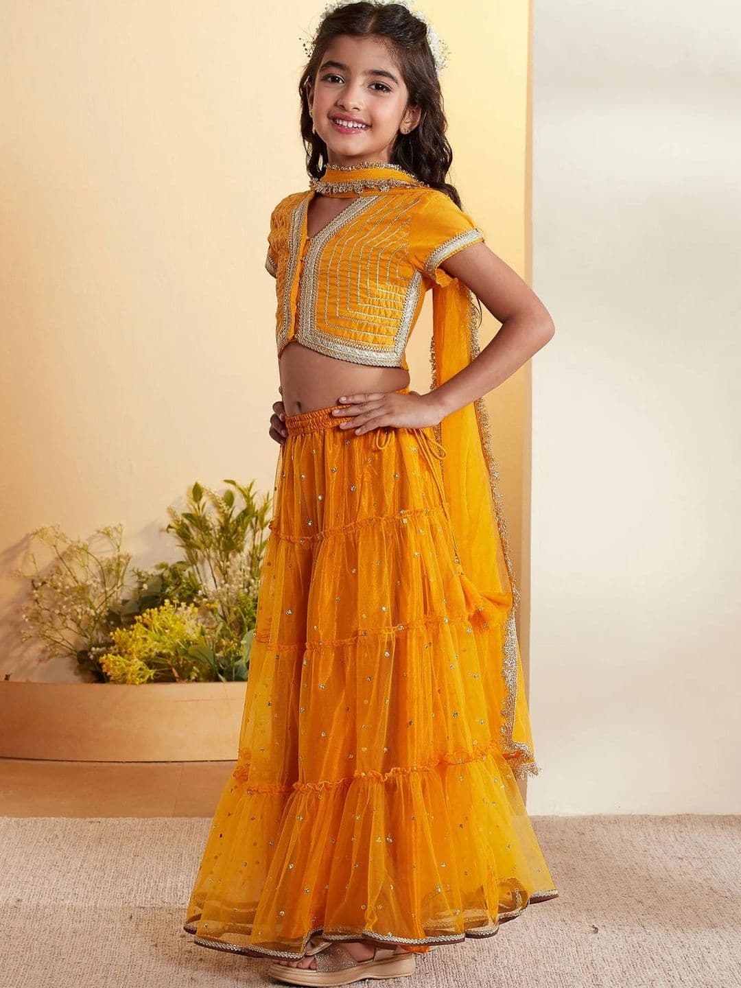 Biba Girls Embellished Sequinned Ready to Wear Lehenga & Blouse With Dupatta thumbnail 3