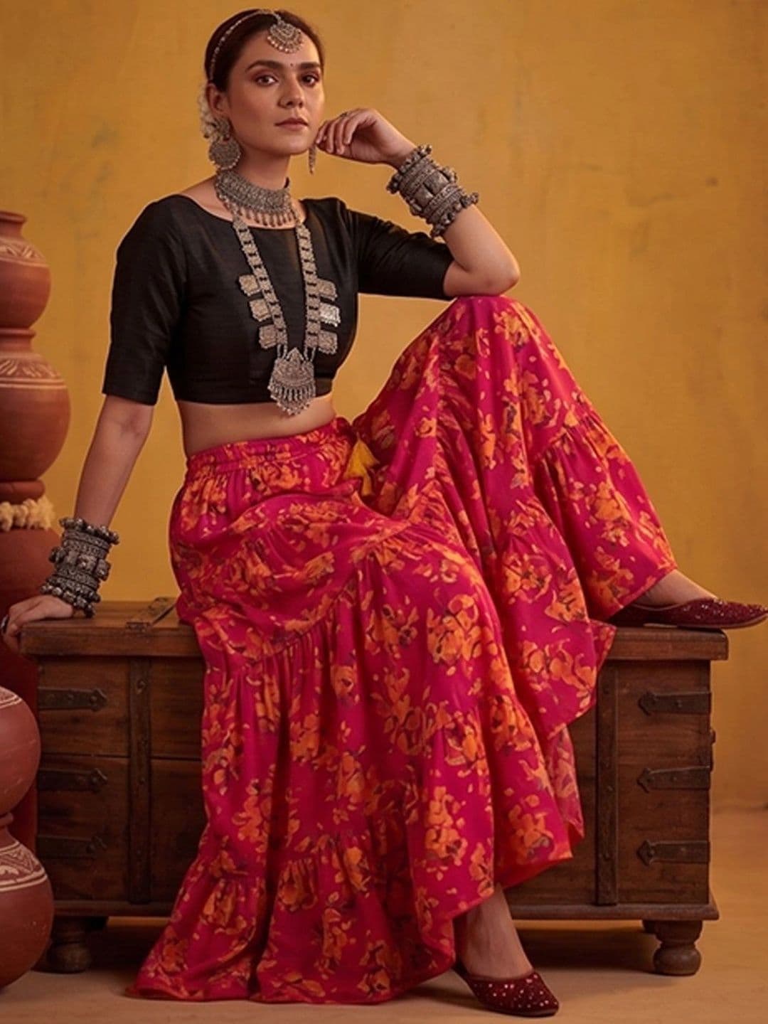 Varanga Women Floral Maxi Tiered Skirt - view 1